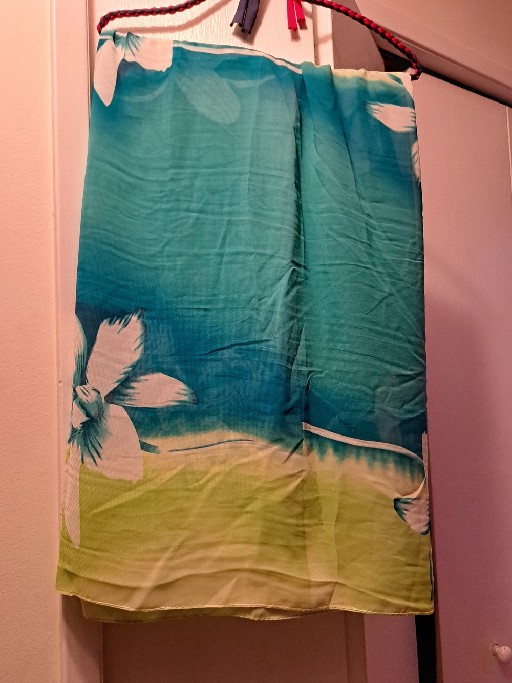 Vintage Tropical Ombre Floral Scarf - Teal & Lime